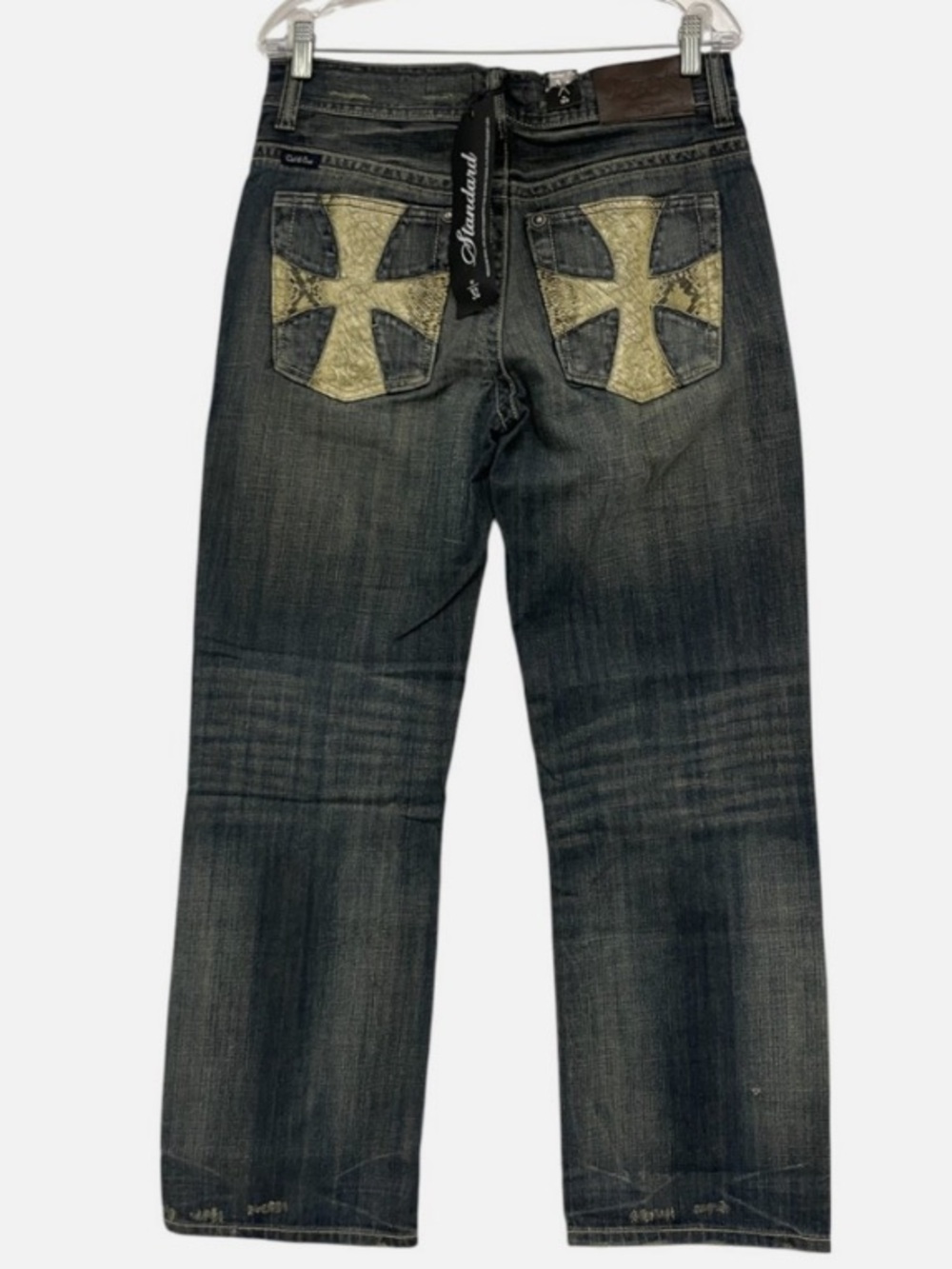 Marc Ecko Blue Denim Boyfriend Jeans with Yellow Cross Pocket Inlays